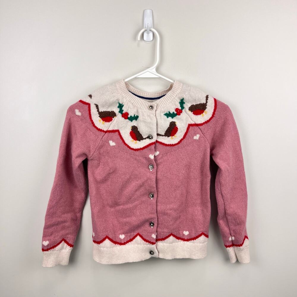 Mini Boden Edie Fair Isle Cardigan Vintage Pink Robins 9-10